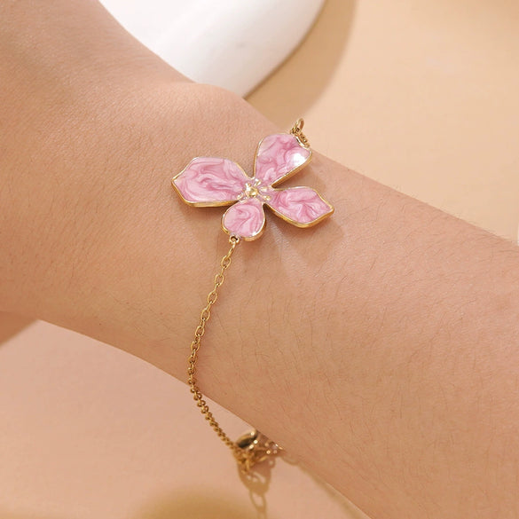 Wholesale Stainless Steel Floral Oil Dripping Jewelry Set For Women Necklace And Bracelet