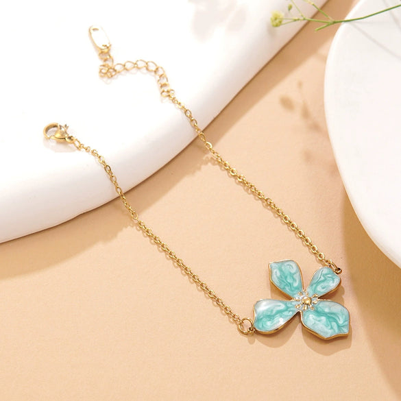 Wholesale Stainless Steel Floral Oil Dripping Jewelry Set For Women Necklace And Bracelet
