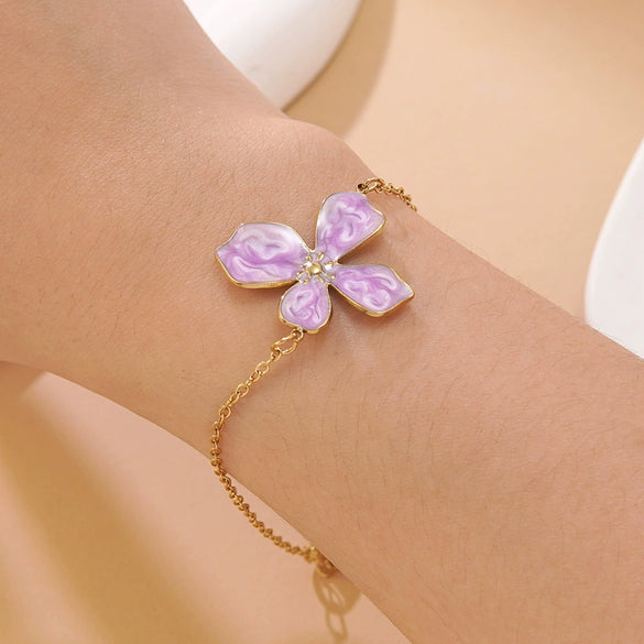 Wholesale Stainless Steel Floral Oil Dripping Jewelry Set For Women Necklace And Bracelet