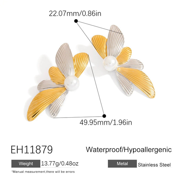 Wholesale Stainless Steel Flower Disc Earrings Electroplated Light Luxury Highend Women's Jewelry Gold And Silver Color Matching Nonfading
