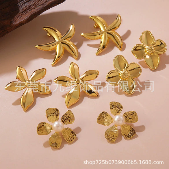 Wholesale Stainless Steel Flower Earrings For Women Polish Style