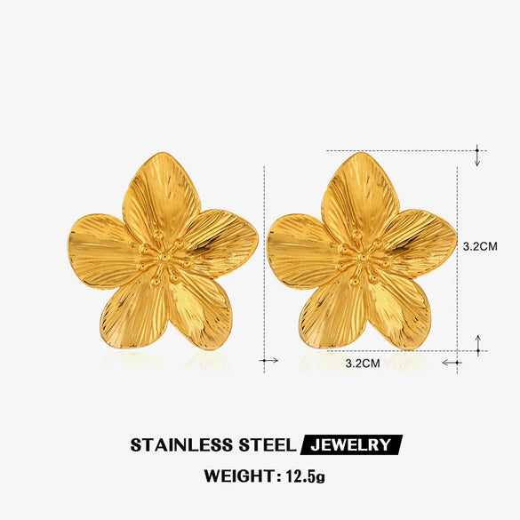 Wholesale Stainless Steel Flower Earrings For Women With Electroplating And Exaggerated Retro Design
