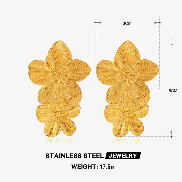 Wholesale Stainless Steel Flower Earrings For Women With Electroplating And Exaggerated Retro Design