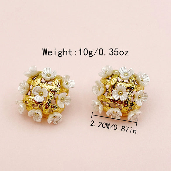 Wholesale Stainless Steel Flower Earrings French Court Style Fresh Sweet Grid Electroplating For Women