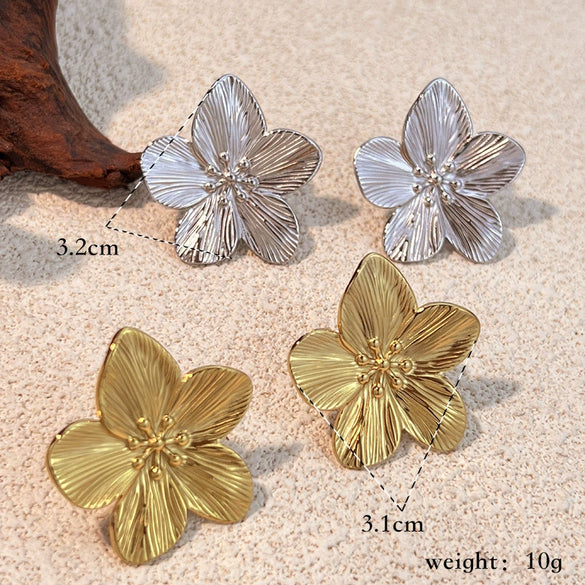 Wholesale Stainless Steel Flower Earrings With Electroplating And Natural Style