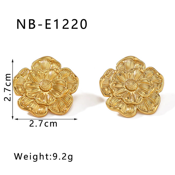 Wholesale Stainless Steel Flower Earrings With 18K Vacuum Plating In Furnace For Women Ins Style Net Popular Niche Design
