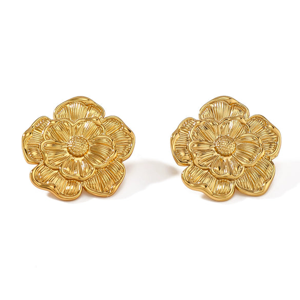 Wholesale Stainless Steel Flower Earrings With 18K Vacuum Plating In Furnace For Women Ins Style Net Popular Niche Design