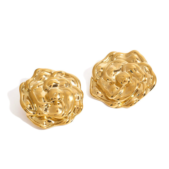Wholesale Stainless Steel Flower Earrings With Retro Style And Geometric Pattern Electroplated