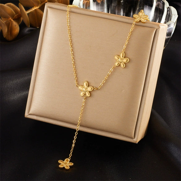 Wholesale Stainless Steel Flower Fashion Simple All Match Gold Plated Electroplated Women's Necklace Accessories