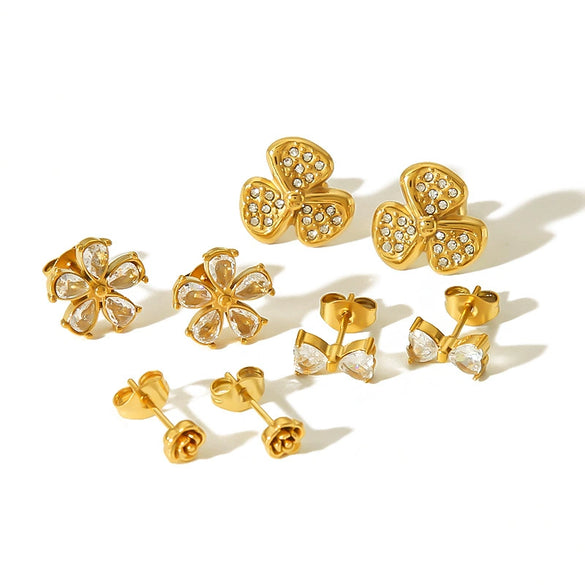 Wholesale Stainless Steel Flower Geometric Earrings Electroplated Light Luxury Fashion Style For Women