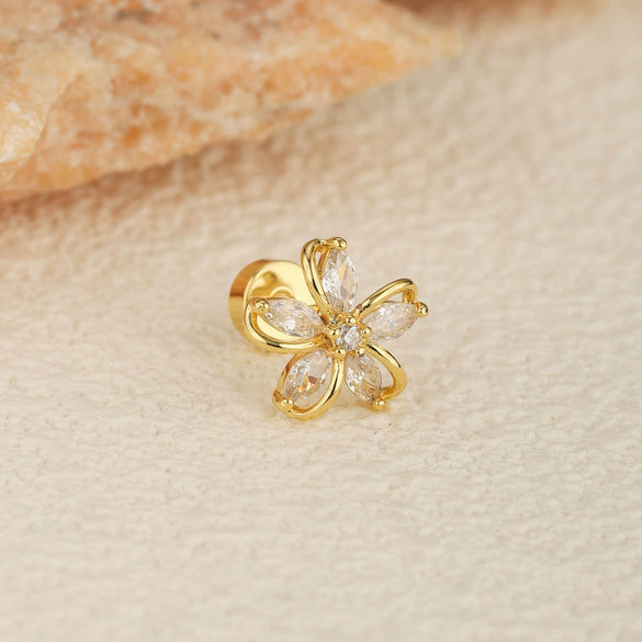Wholesale Stainless Steel Flower Geometric Women's Piercing Earrings With Electroplating
