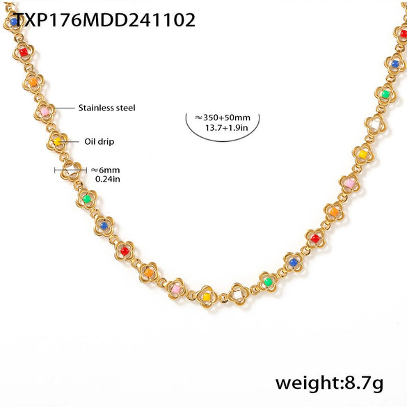 Wholesale 316L Stainless Steel Flower Handmade Chain Electroplated Light Luxury Women's Necklace Bracelet Anklet Set