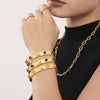 Wholesale Stainless Steel Flower Inlaid Zircon Czech Glass Buckle Gear Geometry Style Electroplated Bracelet