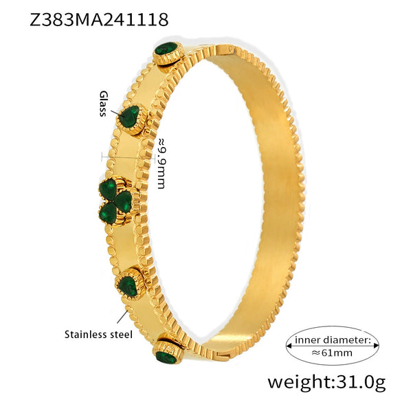 Wholesale Stainless Steel Flower Inlaid Zircon Czech Glass Buckle Gear Geometry Style Electroplated Bracelet