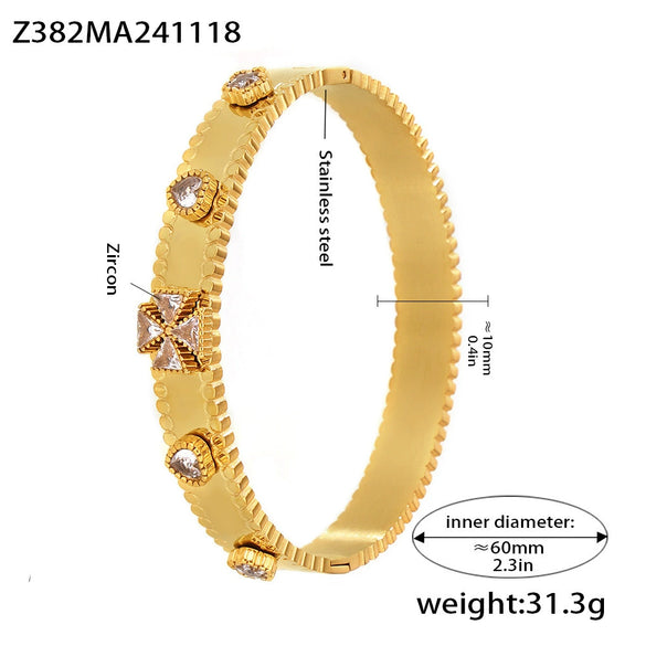 Wholesale Stainless Steel Flower Inlaid Zircon Czech Glass Buckle Gear Geometry Style Electroplated Bracelet