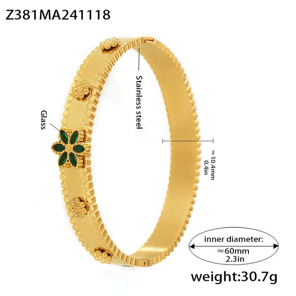 Wholesale Stainless Steel Flower Inlaid Zircon Czech Glass Buckle Gear Geometry Style Electroplated Bracelet