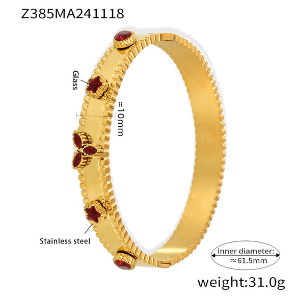 Wholesale Stainless Steel Flower Inlaid Zircon Czech Glass Buckle Gear Geometry Style Electroplated Bracelet