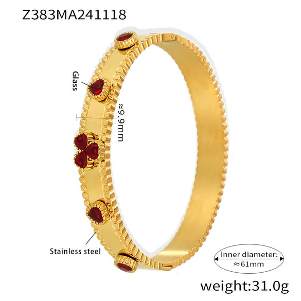 Wholesale Stainless Steel Flower Inlaid Zircon Czech Glass Buckle Gear Geometry Style Electroplated Bracelet