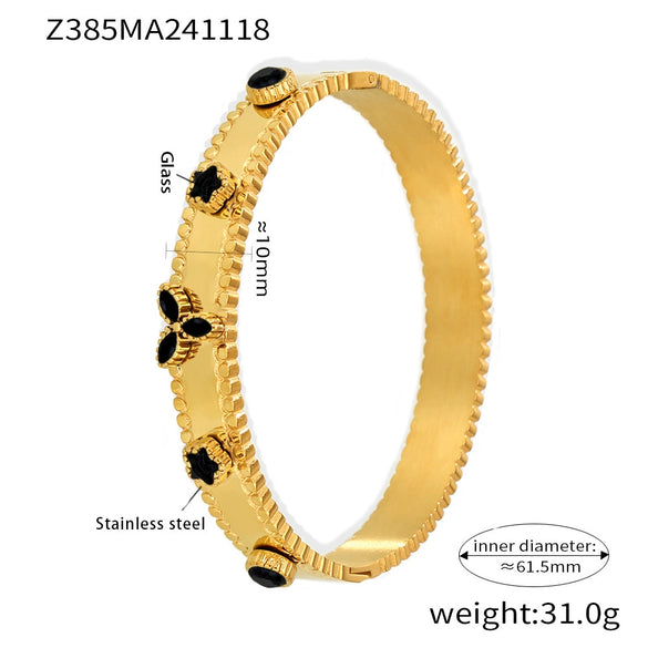 Wholesale Stainless Steel Flower Inlaid Zircon Czech Glass Buckle Gear Geometry Style Electroplated Bracelet