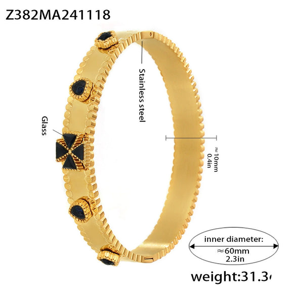 Wholesale Stainless Steel Flower Inlaid Zircon Czech Glass Buckle Gear Geometry Style Electroplated Bracelet
