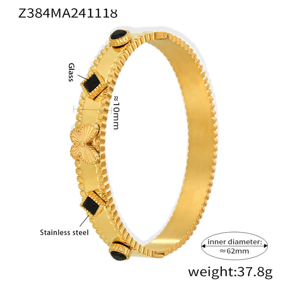 Wholesale Stainless Steel Flower Inlaid Zircon Czech Glass Buckle Gear Geometry Style Electroplated Bracelet