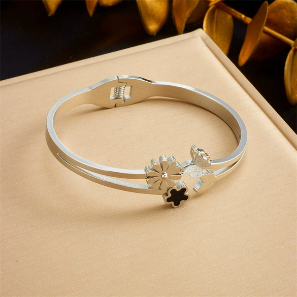 Wholesale Stainless Steel Flower Jewelry Bracelet Gold Plated Fashion Design
