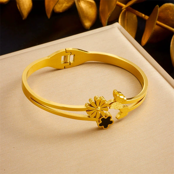 Wholesale Stainless Steel Flower Jewelry Bracelet Gold Plated Fashion Design
