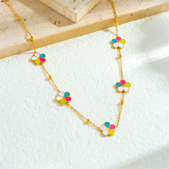 Wholesale Stainless Steel Flower Jewelry Necklace Fashion Summer Accessory With Electroplating And Five Petal Flower Design For Women