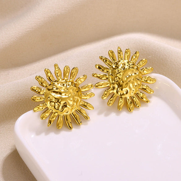 Wholesale Stainless Steel Flower Leaf Earrings With Electroplating Treatment In Ins Style