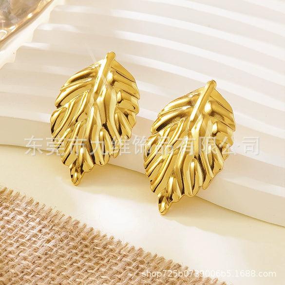 Wholesale Stainless Steel Flower Leaf Earrings With Stamping And Stereo Texture For Women