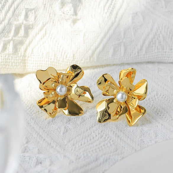 Wholesale Stainless Steel Flower Open Ring For Women Electroplated Heavy Industry Style