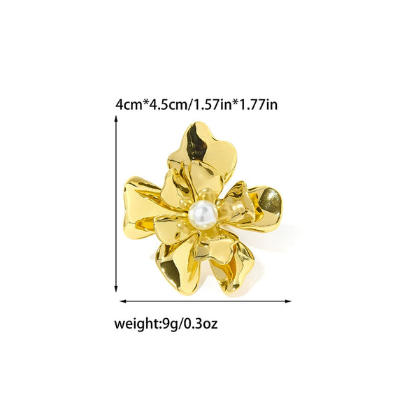 Wholesale Stainless Steel Flower Open Ring For Women Electroplated Heavy Industry Style
