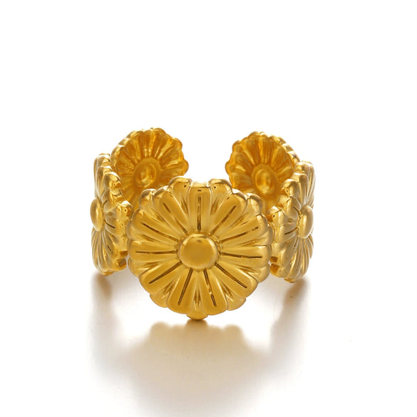 Wholesale Stainless Steel Flower Open Ring With Electroplating Retro And Fashion Style For Women