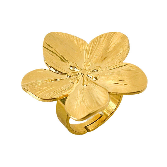 Wholesale Stainless Steel Flower Open Ring With Geometric Design And Electroplated Finish Retro Light Luxury Style