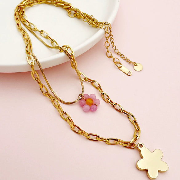 Wholesale Stainless Steel Flower Pendant Clavicle Necklace Minimalist Retro Style