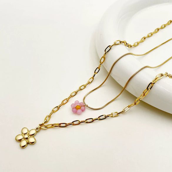 Wholesale Stainless Steel Flower Pendant Clavicle Necklace Minimalist Retro Style