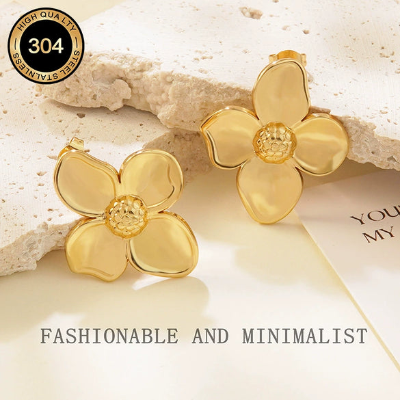 Wholesale Stainless Steel Flower Petal Earrings Retro Holiday Style Personality Stamping