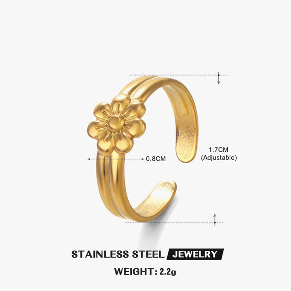 Wholesale Stainless Steel Flower Ring For Women Electroplated French Retro Style