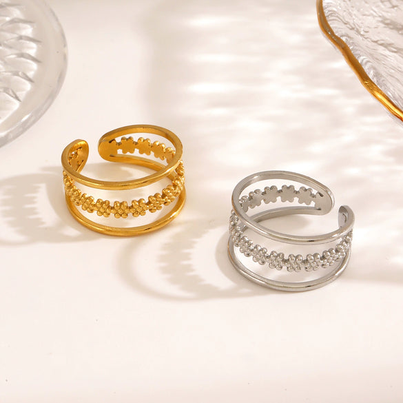 Wholesale Stainless Steel Flower Ring For Women Electroplated Simple Retro Highgrade Light Luxury Style