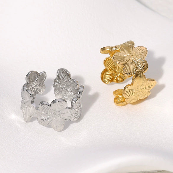 Wholesale Stainless Steel Flower Ring With Retro Pastoral Style And Electroplating For Women