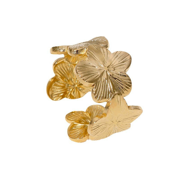 Wholesale Stainless Steel Flower Ring With Retro Pastoral Style And Electroplating For Women