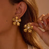 Wholesale Stainless Steel Flower Shape Fashion Retro Exaggerated Electroplated Women's Earrings