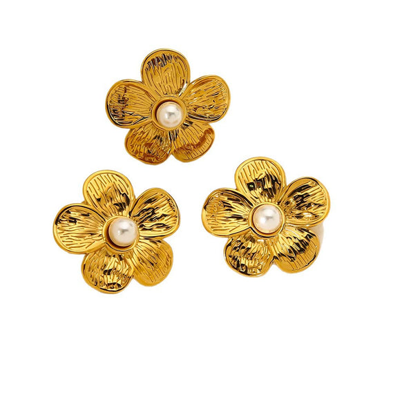 Wholesale Stainless Steel Flower Shape Jewelry Set 18K Gold Plated For Women