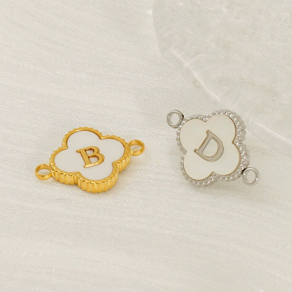 Wholesale 316L Stainless Steel Four Leaf Clover And English Letter Pendant Accessories With Electroplating For Bracelets