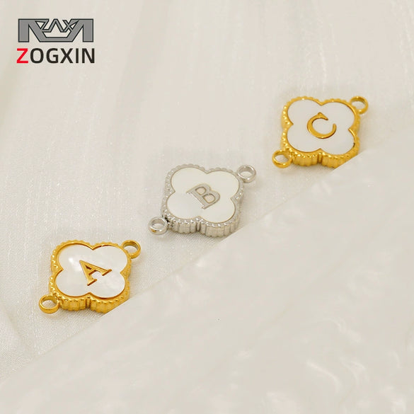 Wholesale 316L Stainless Steel Four Leaf Clover And English Letter Pendant Accessories With Electroplating For Bracelets