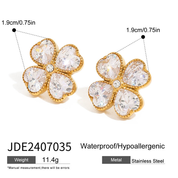 Wholesale Stainless Steel Four Leaf Clover And Heart Shaped Leaves Patterned Necklace And Earrings With Electroplating For Women