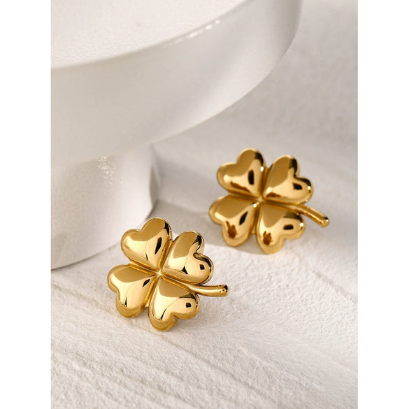 Wholesale Stainless Steel Four Leaf Clover Earrings With Electroplating Plant Flower Style Unisex