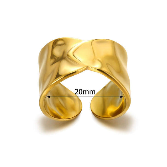 Wholesale Stainless Steel Fourleaf Clover Geometric Lines Cut Out Goldplated Unisex Rings