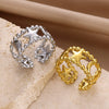 Wholesale Stainless Steel Fourleaf Clover Geometric Lines Cut Out Goldplated Unisex Rings