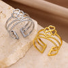 Wholesale Stainless Steel Fourleaf Clover Geometric Lines Cut Out Goldplated Unisex Rings